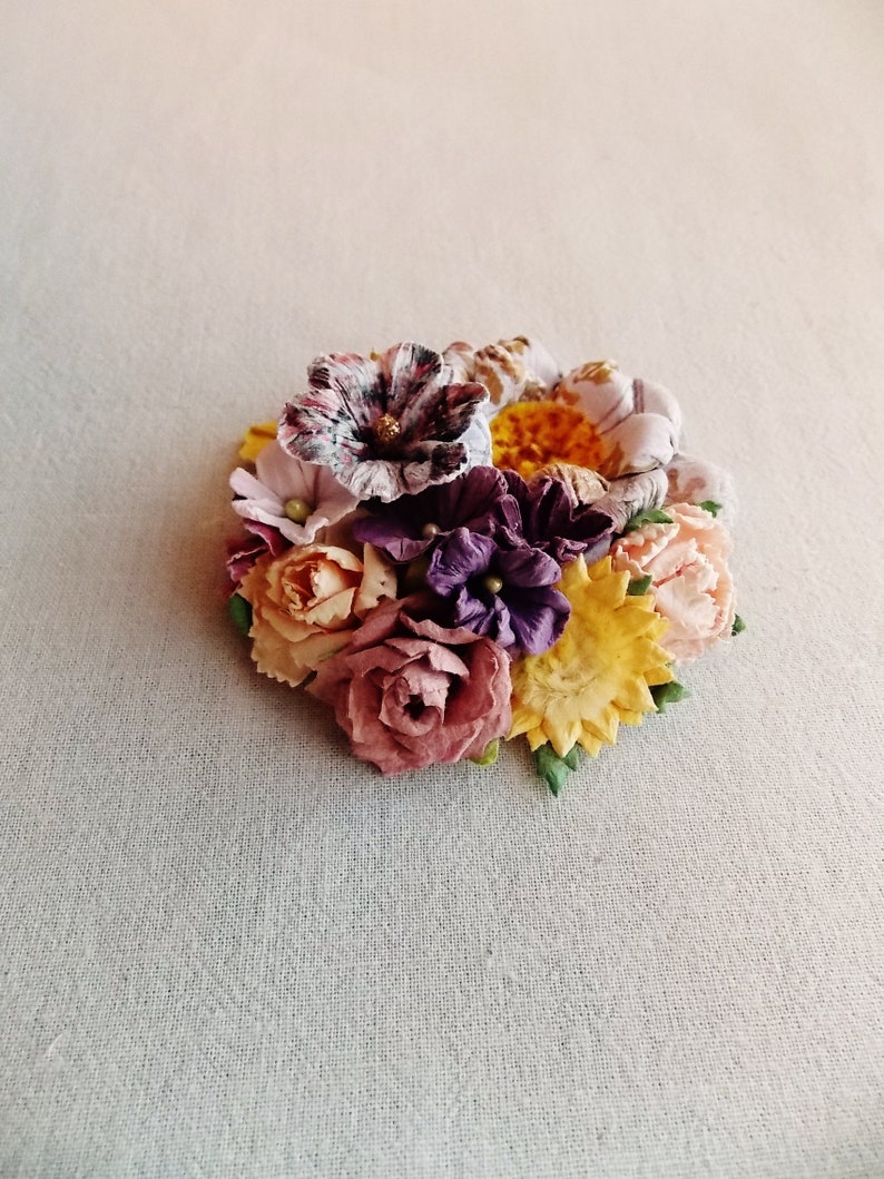 Yellow violet lilac blush pink peach Gardenia blossom daisies vintage style floral Corsage Hand crafted Hair Bow Supply