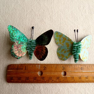 Teal blush pink emerald Watercolor embellishments sparkly butterflies vintage style pipe cleaner ornaments image 4