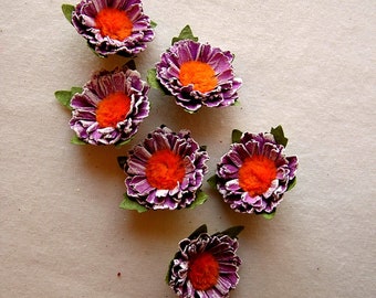 Purple orange daisies painterly hand crafted vintage style millinery flower embellishments