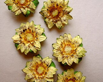 Lemon Meringue daisies glittered painterly hand crafted vintage style millinery flower embellishments