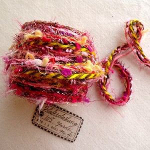 Carnival Spool no. 4 - yellow pink red mix tinsel tassel yarn trim
