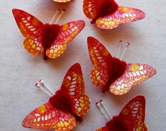 Red canary yellow white Watercolor embellishments - sparkly butterflies vintage style pipe cleaner ornaments
