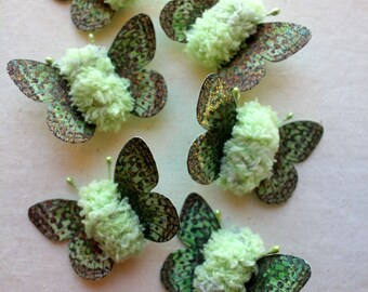 Pistachio green embellishments - sparkly watercolor butterfly vintage style pipe cleaner ornaments