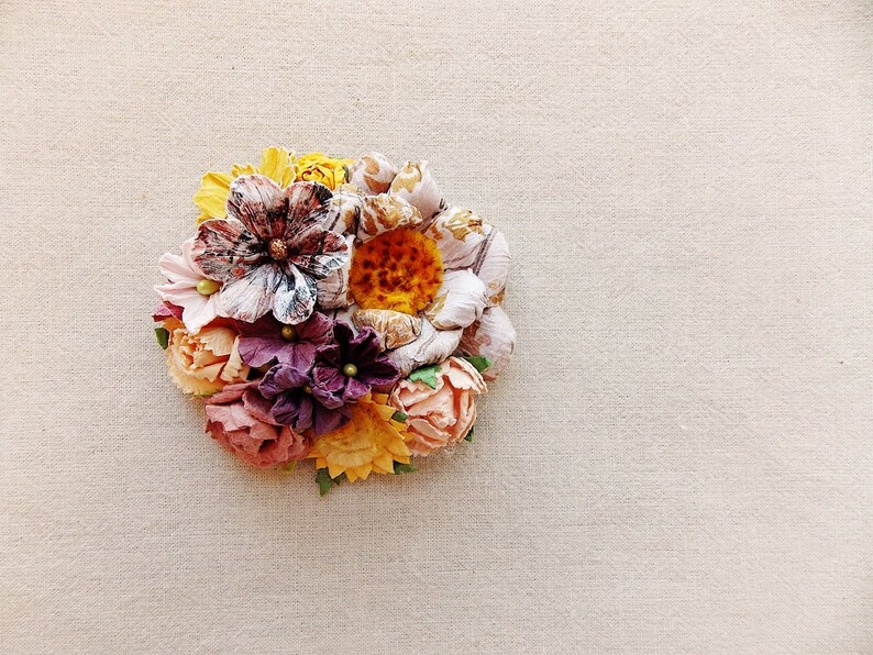 Yellow violet lilac blush pink peach Gardenia blossom daisies vintage style floral Corsage Hand crafted Hair Bow Supply