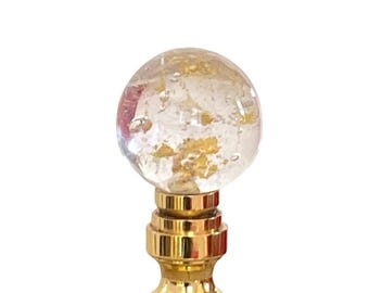 Crystal Clear Glass Lamp Finial with Genuine Gold Leaf, Brass or Nickel Hardware