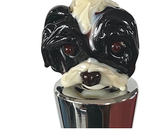 Bottle Stopper, Handmade Pug Dog Lover Venetian Glass Bottle Stopper, overall height is 3.75 inch