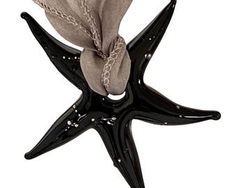 Handmade Venetian Glass Starfish Black Glass with Silver - on Hand Dyed Finished Silk Ribbon