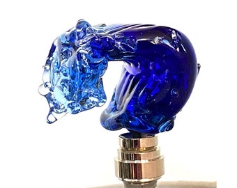 FINIAL for Lamp - Venetian Glass Ocean Wave, Textured Sculpture Cobalt Blue Sea Glass Colors, Glass Lamp Finial - Brass,Bronze Nickel Finial