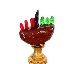 Finial for Lamp - Happy Kwanzaa, Brown, Red, Green Venetian Glass with Brass, Nickel or Bronze Finial Hardware