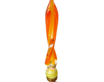 Venetian Glass Orange and Yellow Lamp Finial - Brass or Nickel Finial