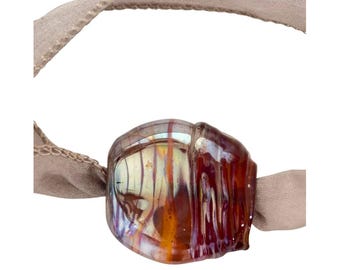 Handmade Venetian Glass Bead Pendant Necklace on a Hand Dyed Finished Silk Ribbon