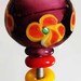 Purple Glass Knob - Handmade Venetian Glass Cabinet Knobs for Furniture, Kitchen and Baths,Violet, Orangey- Red and Yellow Fleurs, Lampwork
