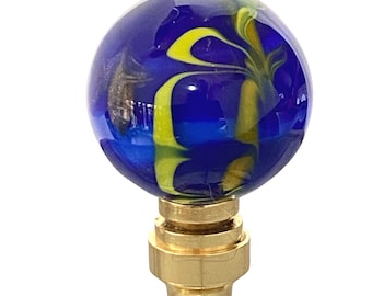 Lamp Finial Blue Hues, Handmade Venetian Glass - Brass, Bronze or Nickel Finial Hardware - Lampwork Glass