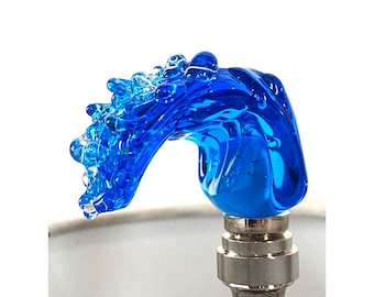 FINIAL for Lamp - Venetian Glass Ocean Wave Glass Sculpture Aqua Blue,Glass Lamp Finial, Brass or Nickel Finial, Finials Hold Shades