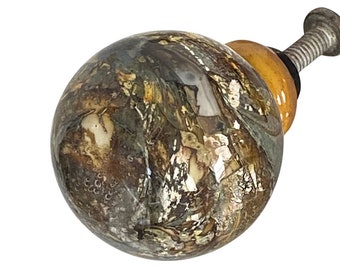 Cabinet Knobs | Handcrafted Organic Ivory Color Venetian Glass with Silver Leaf Cabinet Knobs | Drawer Pulls | Kitchen, Bath, Furniture
