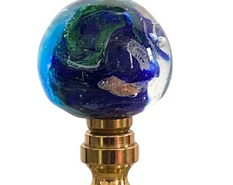 Finial | Venetian Sparkly Cobalt Blue Lamp Finial | Silver & Gold | Brass or Nickel Finial Hardware