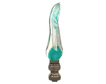 FINIAL - Handmade Sea Foam Green with Clear Glass and sparkly Dichroic Venetian Glass Brass Nickel or Bronze Lamp Finial