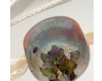 Handmade Venetian Glass Bead Pendant Necklace with Silver - Hand Dyed Silk Ribbon - Desert Collection