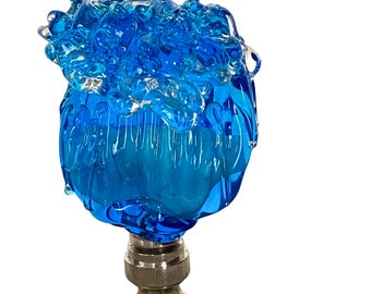 FINIAL for Lamp - Venetian Glass Ocean Wave, Textured Sculpture Aqua Blues, Glass Lamp Finial - Brass or Nickel Finial 3 inch overall