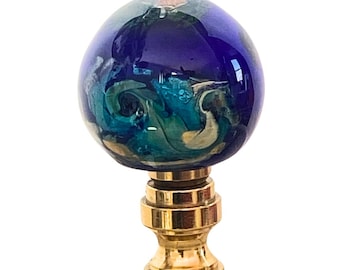 Finial | Venetian Sparkly Cobalt Blue Lamp Finial | Brass or Nickel Finial Hardware