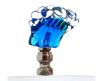 FINIAL voor lamp - Venetiaans glas Ocean Wave, blauwe glazen lamp kruisbloem - messing of nikkel kruisbloemhardware - totale hoogte 2,75 inch