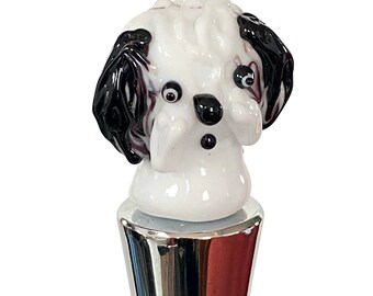 Bottle Stopper, Handmade Dog Lover Venetian Glass Bottle Stopper, overall height is 4 inch