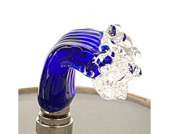 FINIAL for Lamp - Venetian Glass Ocean Wave, Rich Gradated Blues Glass, Lamp Finial - Brass, Bronze or Nickel Finial, Finials Hold Shades