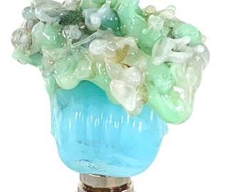 FINIAL for Lamp - Venetian Glass Ocean Wave Glass Sculpture Aqua Blue, Glass Lamp Finial - Finials Hold Shades