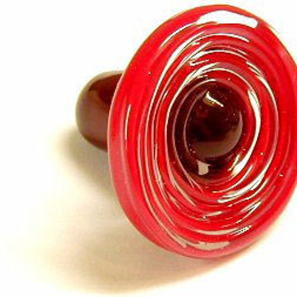 Glass Knob Drawer Pull Red Swirly