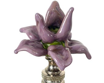 Handmade Venetian Glass Purple Flower Lamp Finial from my Wildflower Collection - Nickel or Brass Hardware