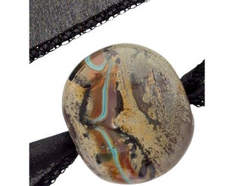 Handmade Venetian Glass Bead Pendant Necklace with Silver - Hand Dyed Silk Ribbon-Southwest Collection