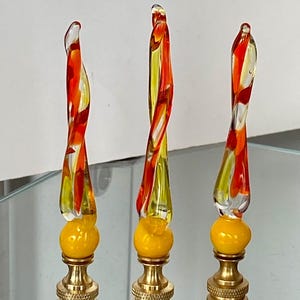 SAVE for CATE: 3 FINIALs for Lamp - Venetian Glass Orange Yellow Glass Lamp Finial