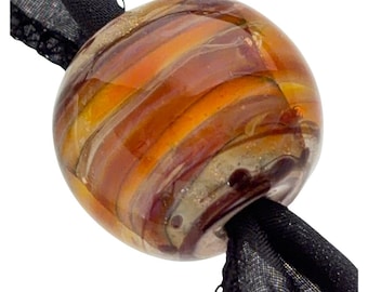 Handmade Venetian Glass Bead Pendant Necklace on a Hand Dyed Finished Silk Ribbon