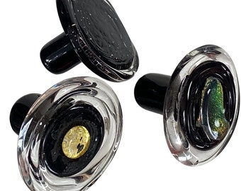 Knobs | Handcrafted Black Sparkly Venetian Glass Cabinet Knobs | Drawer Pulls | For Kitchen Cabinets, Bathroom, Shutters, & Furniture