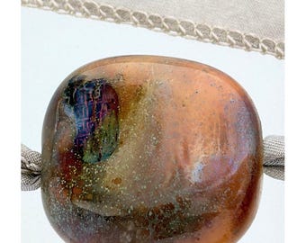 Handmade Venetian Glass Bead Pendant Necklace with Silver - on Hand Dyed Silk Ribbon - Desert Collection