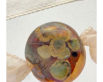 Handmade Venetian Glass Bead Pendant Necklace with Desert Collection - Hand Dyed Silk Ribbon
