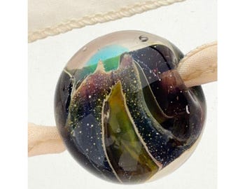 Handmade Venetian Glass Bead Pendant Necklace on a Hand Dyed Finished Silk Ribbon