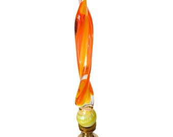 Tall Venetian Glass Orange and Yellow Lamp Finial - Brass or Nickel Finial