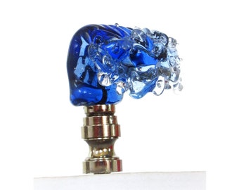 FINIAL for Lamp - Venetian Glass Ocean Wave, Textured Sculpture Cobalt Blue Sea Glass Colors, Glass Lamp Finial-Brass, Bronze Nickel Finial