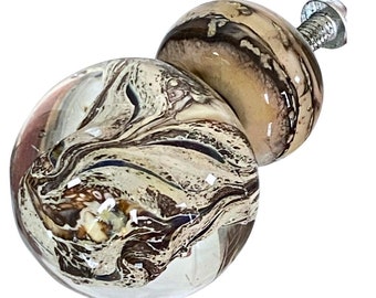 Cabinet Knobs | Handcrafted Organic Ivory Color Venetian Glass with Silver Leaf Cabinet Knobs | Drawer Pulls | Kitchen, Bath, Furniture