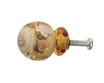 Knobs | Handcrafted Amber & Ivory Venetian Glass 2 Piece Floral Cabinet Knob | Drawer Pulls | Kitchen, Bath, Shutters, Furniture