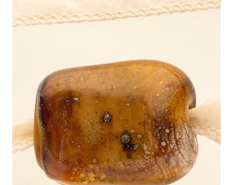 Handmade Venetian Glass Bead Pendant Necklace with Silver - Honey Collection Hand Dyed Silk Ribbon
