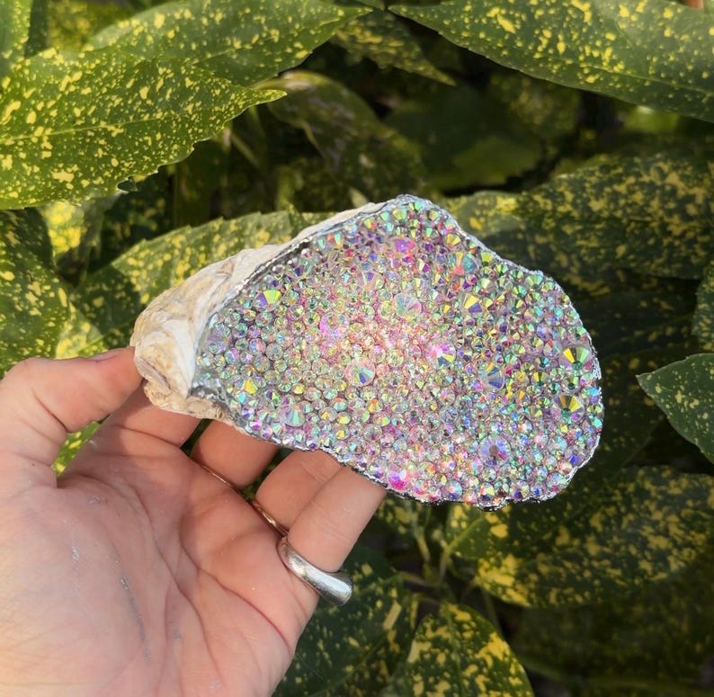 Handmade AB Premium Glass Rhinestone Seashell, Maximalist Coastal Decor ...