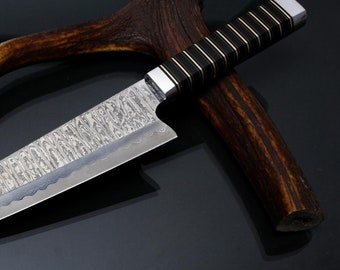Cuchillo de chef de acero inoxidable de Damasco hecho a mano: VG-10, 67 capas