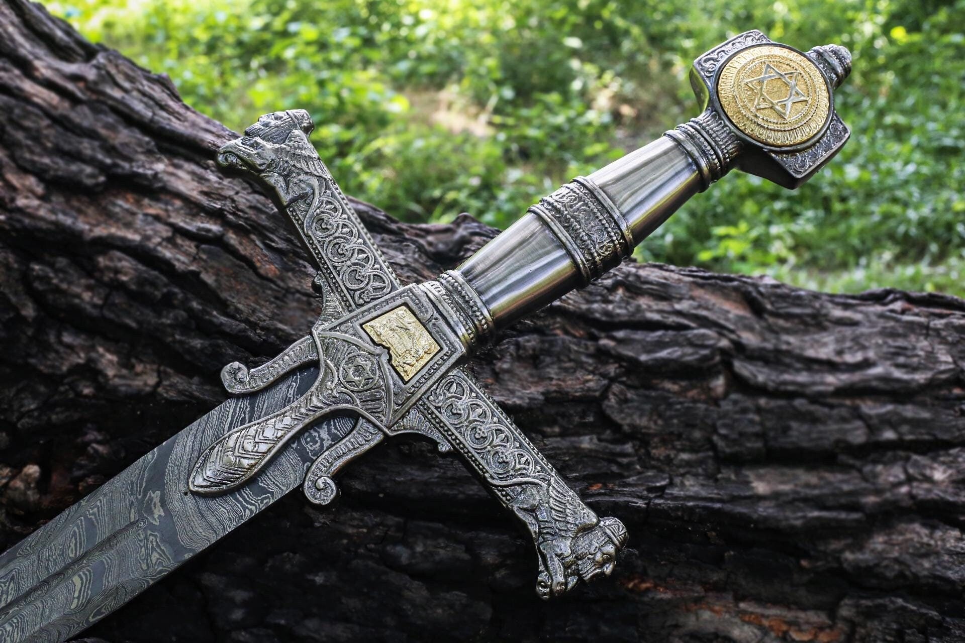 King Solomon Damascus Steel Sword: Crusader Medieval Star of