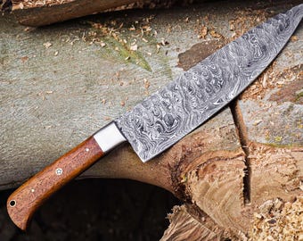 Cuchillo de chef de acero de Damasco forjado a mano: mango de palisandro