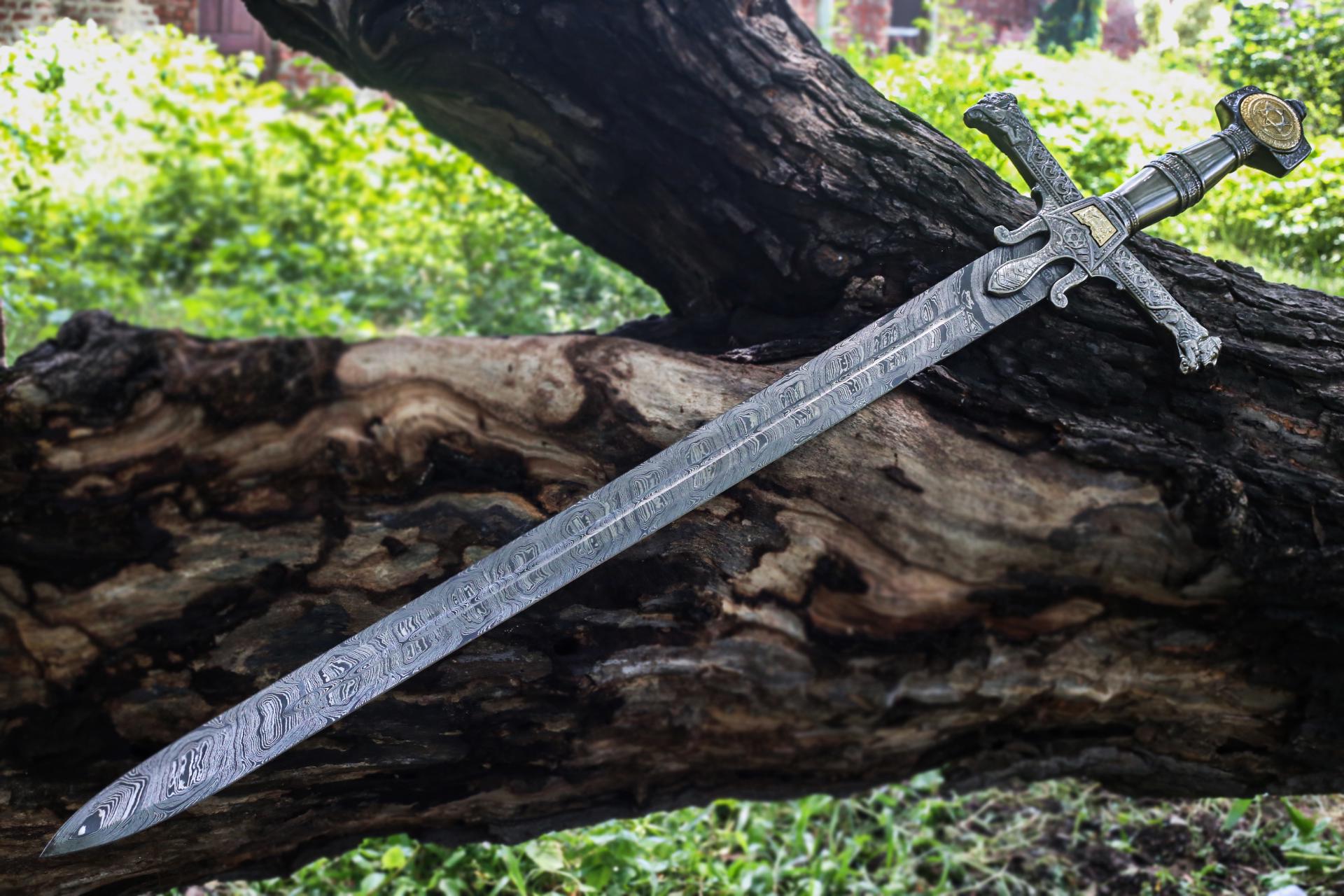 ソロモン王のダマスカス鋼剣：十字軍中世ダビデの星柄頭 - Etsy 日本