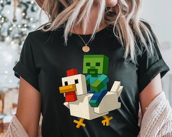 Adulth Chicken Jockey MineC Shirt, MineC Movie Shirt, Gift for Gamers, Hilarious Gamer Gift, Quirky Tee for Chicken Lovers Shirt