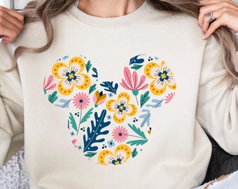 Disney Floral Mickey Head Sweatshirt, Disneyland Family Trip Sweater, Disney Women Sweater, Disney Girls Trip Sweat, Floral Spring Sweater