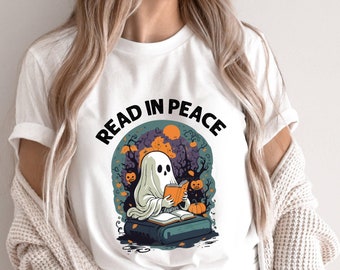 Halloween Ghost Read In Peace Shirt, Halloween Costume Gift, Spooky Season Shirt, Women Fall Tshirt, Halloween Party Tee, Book Lover Shirt